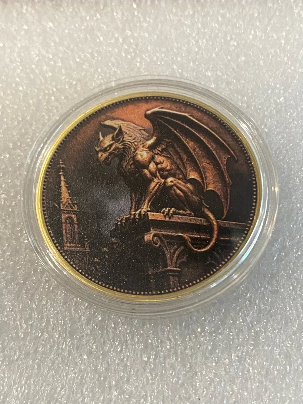 Gargoyle Art Coin in Bronze-Tone with Gold Rim